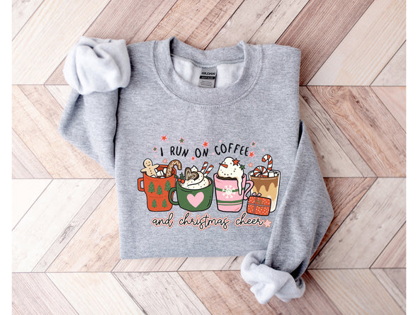 I Run On Coffee and Christmas Cheer Graphic Tee and Sweatshirt