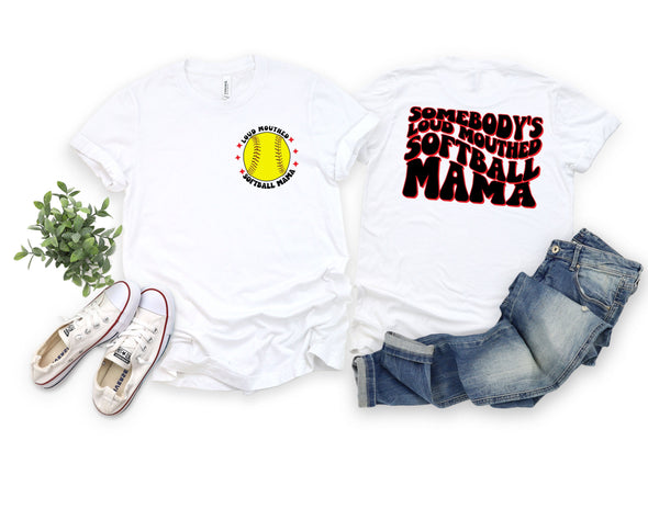 Loud Mouthed Softball Mama Graphic Tee and Sweatshirt