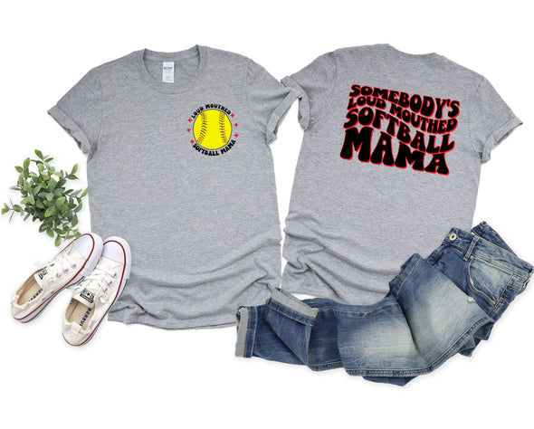 Loud Mouthed Softball Mama Graphic Tee and Sweatshirt