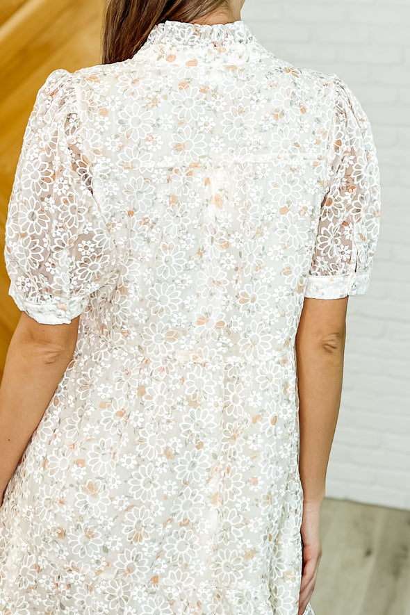 Lace To The Party High Neck Dress in Ivory Multi