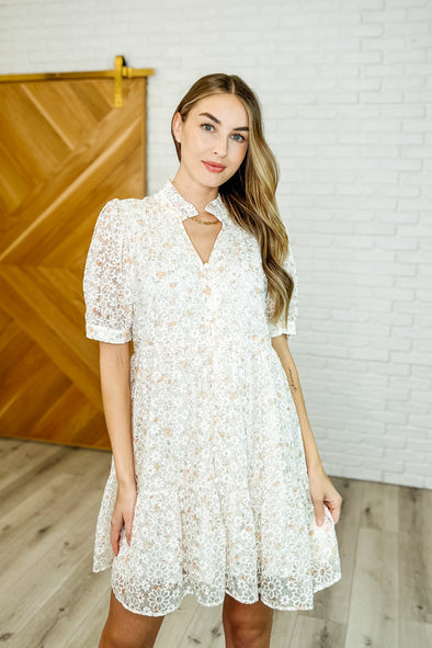 Lace To The Party High Neck Dress in Ivory Multi