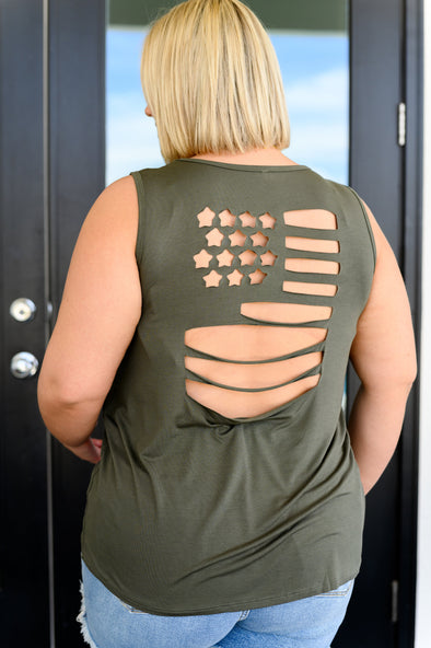 Land Of The Free Tank in Olive