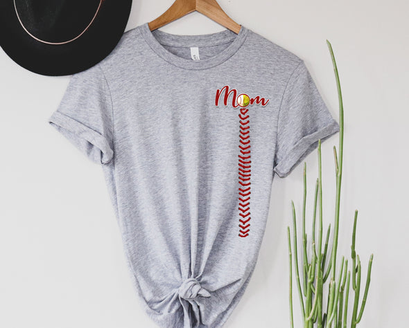 Mom Softball Baseball Laces Graphic Tee