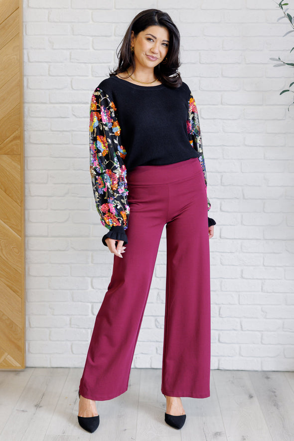 She Is The Party Floral Sequins Mesh Sleeve Top