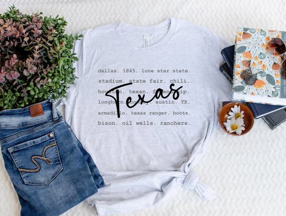 Texas Typography Graphic Tee and Sweatshirt