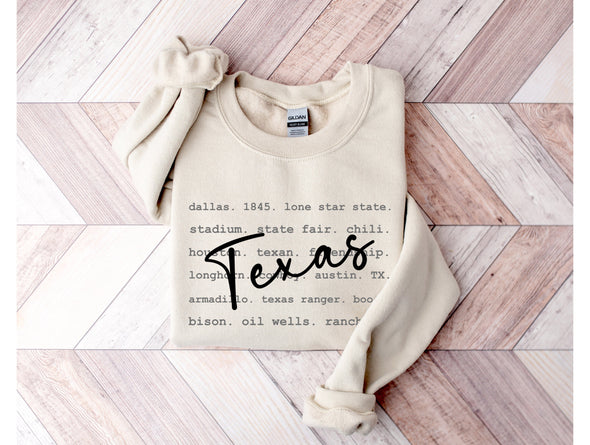 Texas Typography Graphic Tee and Sweatshirt