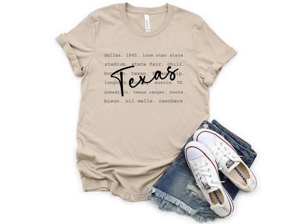 Texas Typography Graphic Tee and Sweatshirt