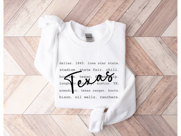 Texas Typography Graphic Tee and Sweatshirt