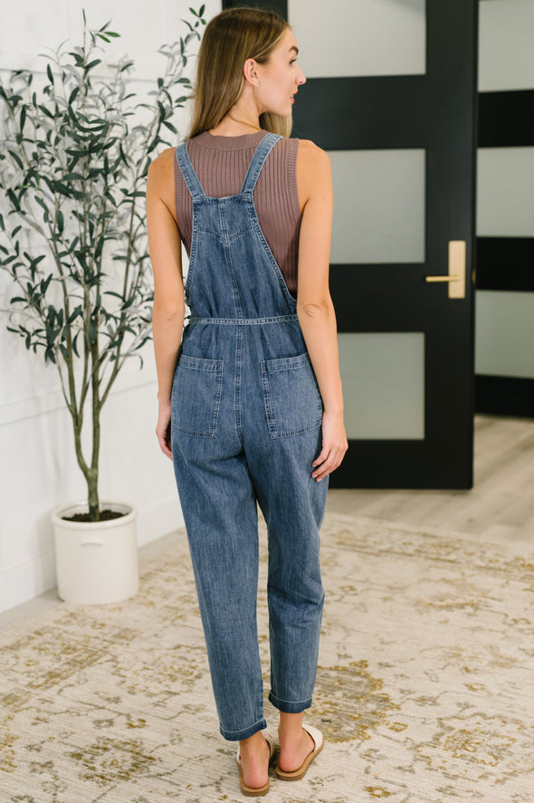Too Cute To Compute Waist Tie Overalls in Dark Blue