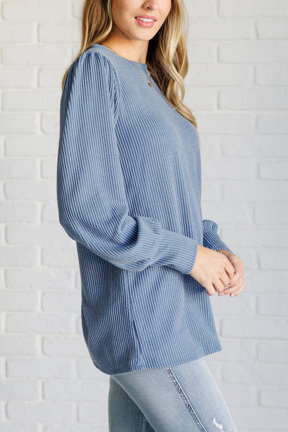 When The Sun Goes Down Mineral Wash Ribbed Knit Top in Vintage Denim