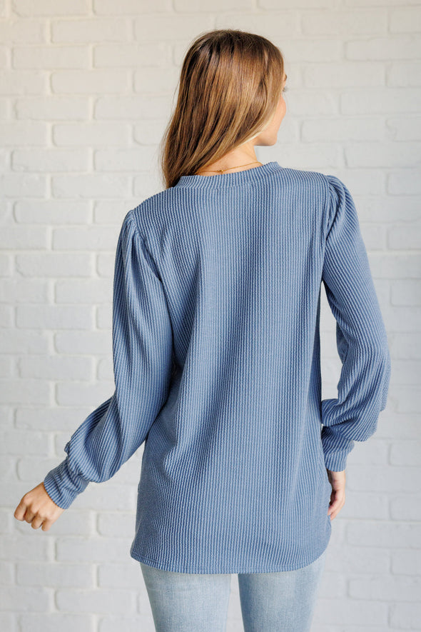 When The Sun Goes Down Mineral Wash Ribbed Knit Top in Vintage Denim