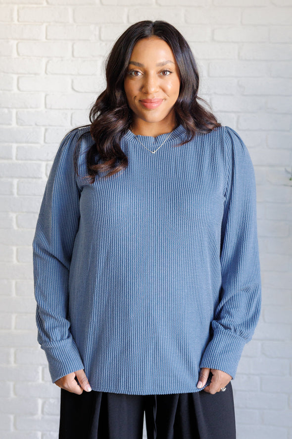 When The Sun Goes Down Mineral Wash Ribbed Knit Top in Vintage Denim