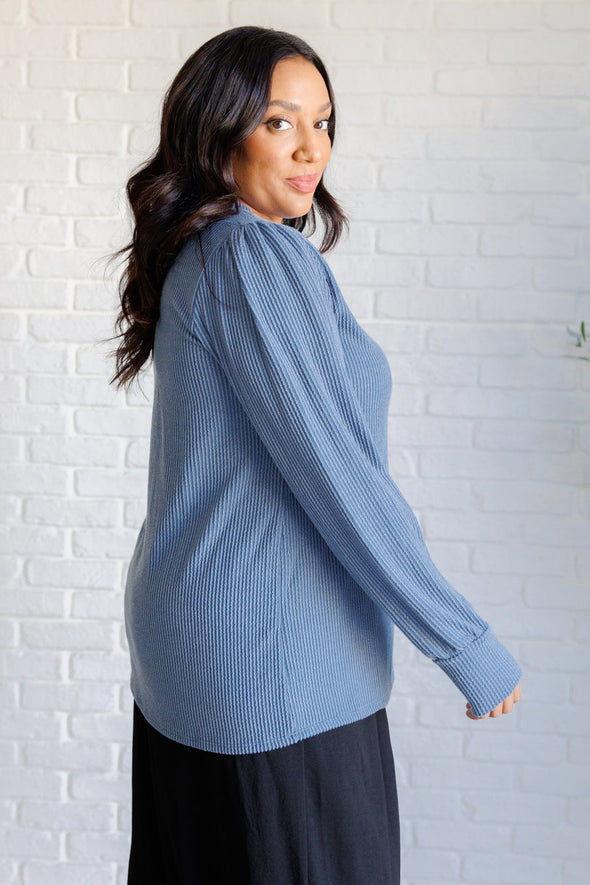 When The Sun Goes Down Mineral Wash Ribbed Knit Top in Vintage Denim