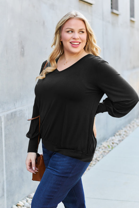 Basic Bae V-Neck Lantern Sleeve Blouse