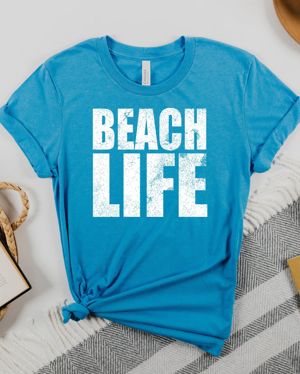 Beach Life Distressed Graphic Tee and Sweatshirt