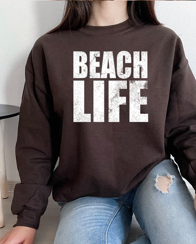 Beach Life Distressed Graphic Tee and Sweatshirt