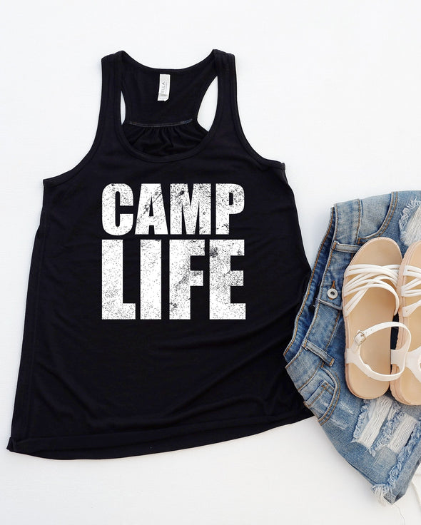 Camp Life Distressed Graphic Tee and Sweatshirt