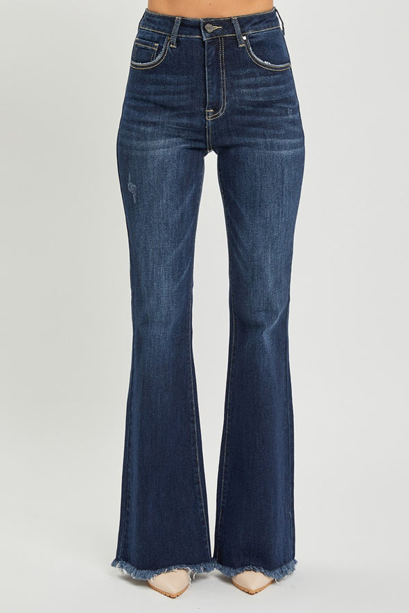 RISEN High Waist Raw Hem Flare Jeans