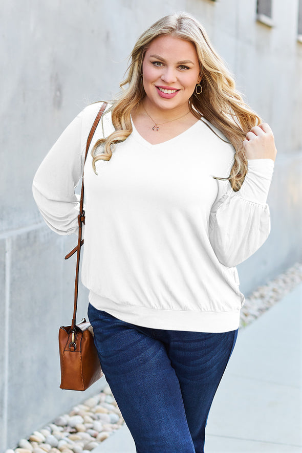 Basic Bae V-Neck Lantern Sleeve Blouse