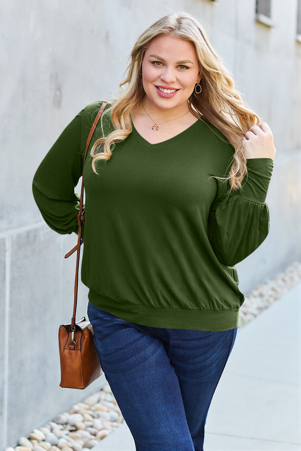 Basic Bae V-Neck Lantern Sleeve Blouse