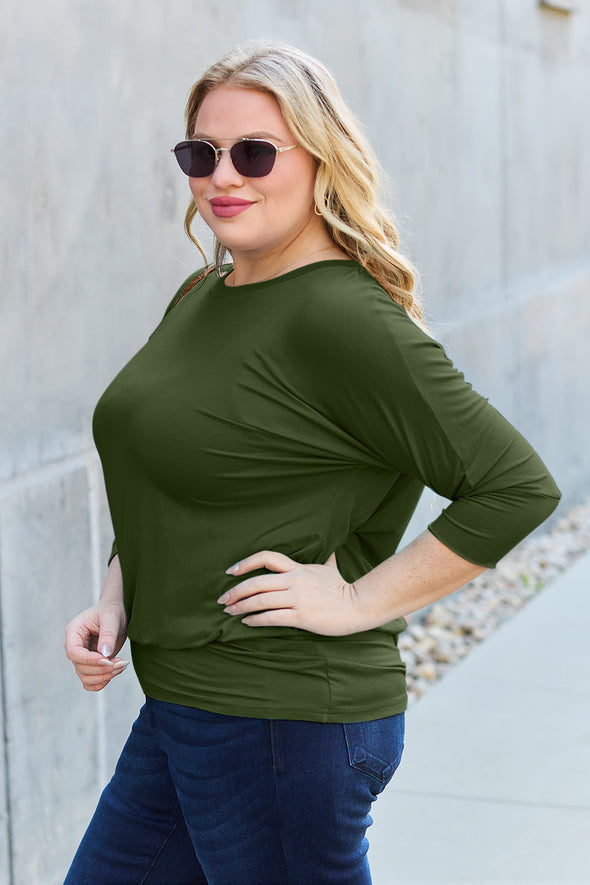 Basic Bae Round Neck Batwing Sleeve Blouse