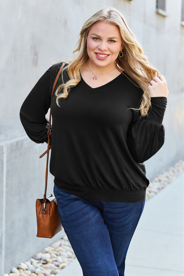 Basic Bae V-Neck Lantern Sleeve Blouse