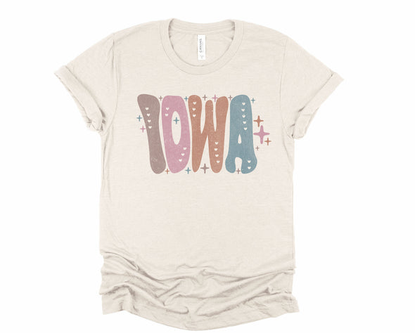 Pastel Iowa Graphic Tee and Sweatshirt