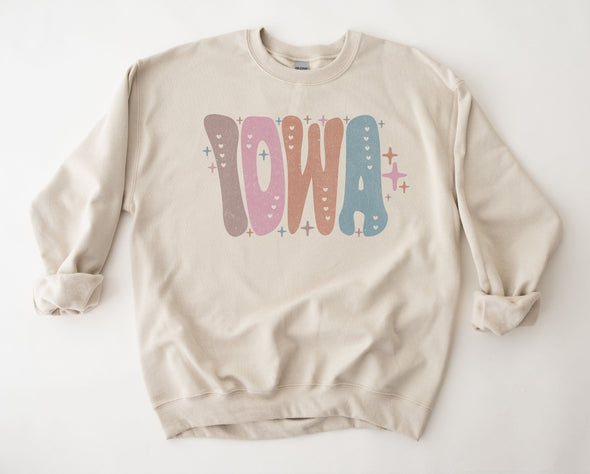 Pastel Iowa Graphic Tee and Sweatshirt