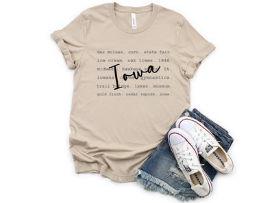 Iowa Typography Graphic Tee and Sweatshirt