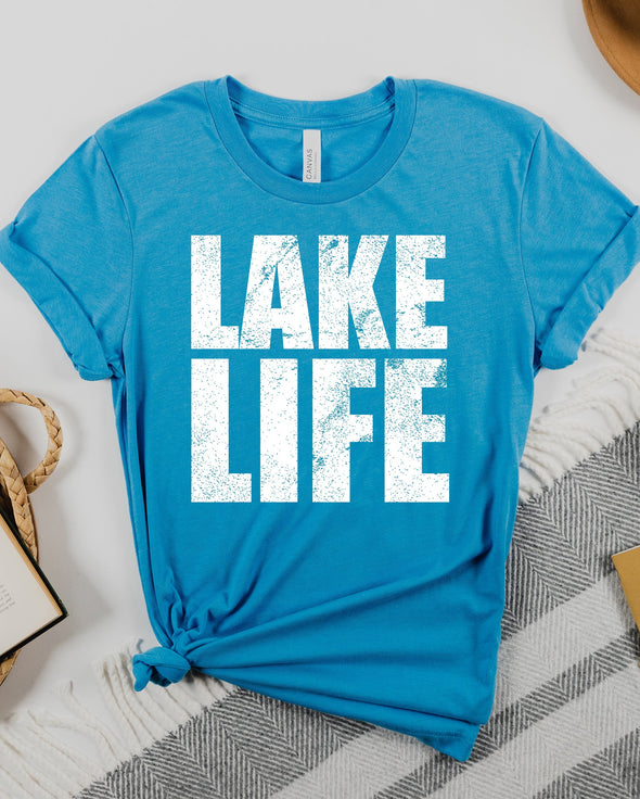 Lake Life Distressed Graphic Tee and Sweatshirt