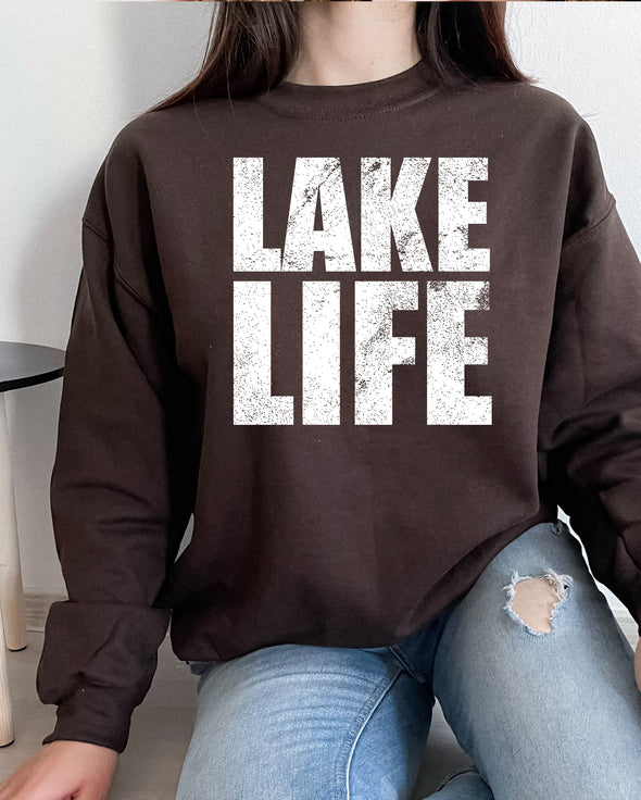 Lake Life Distressed Graphic Tee and Sweatshirt