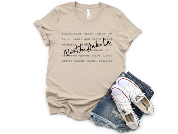 North Dakota Typography Graphic Tee and Sweatshirt