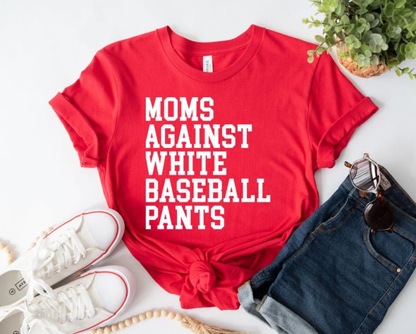 Moms Against White Baseball Pants Graphic Tee