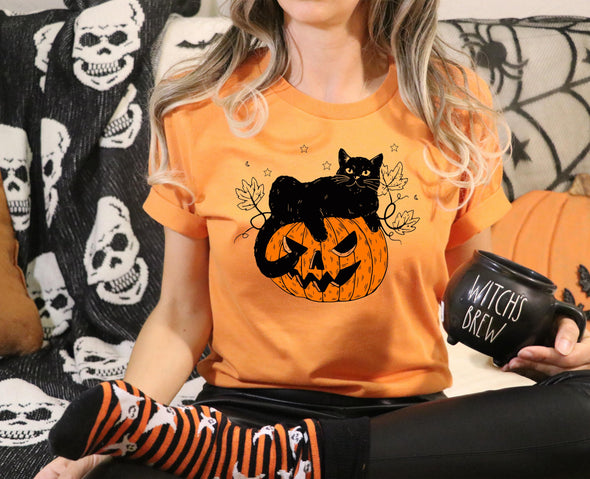 Pumpkin Cat Graphic Tee and Sweatshirt