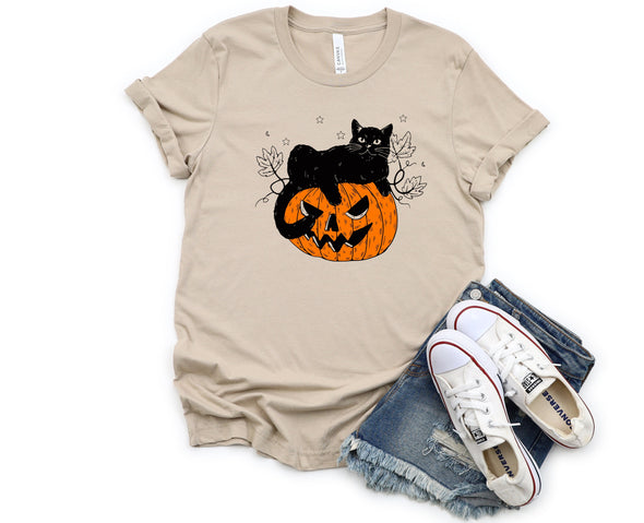 Pumpkin Cat Graphic Tee and Sweatshirt