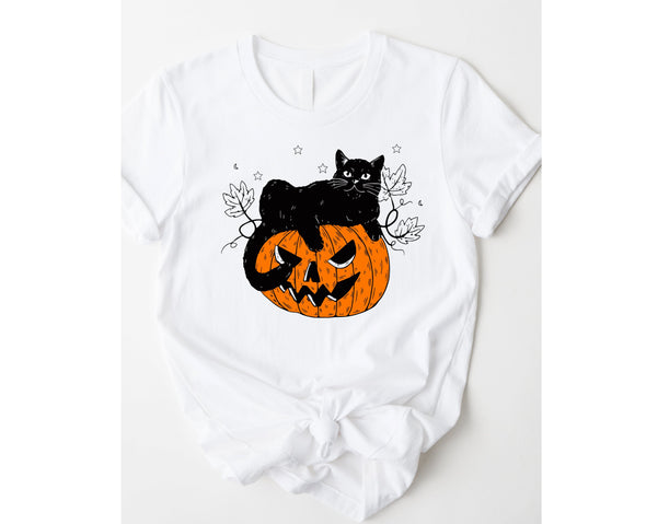 Pumpkin Cat Graphic Tee and Sweatshirt