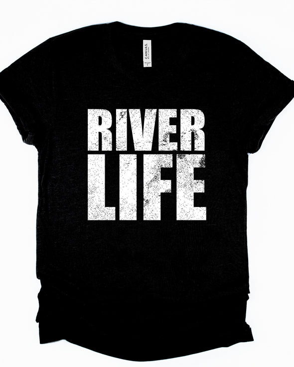 River Life Distressed Graphic Tee and Sweatshirt