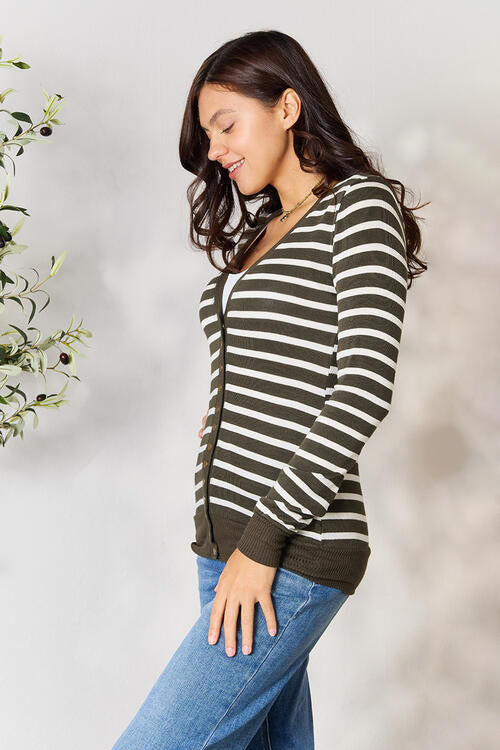 Zenana Striped Snap Down Cardigan