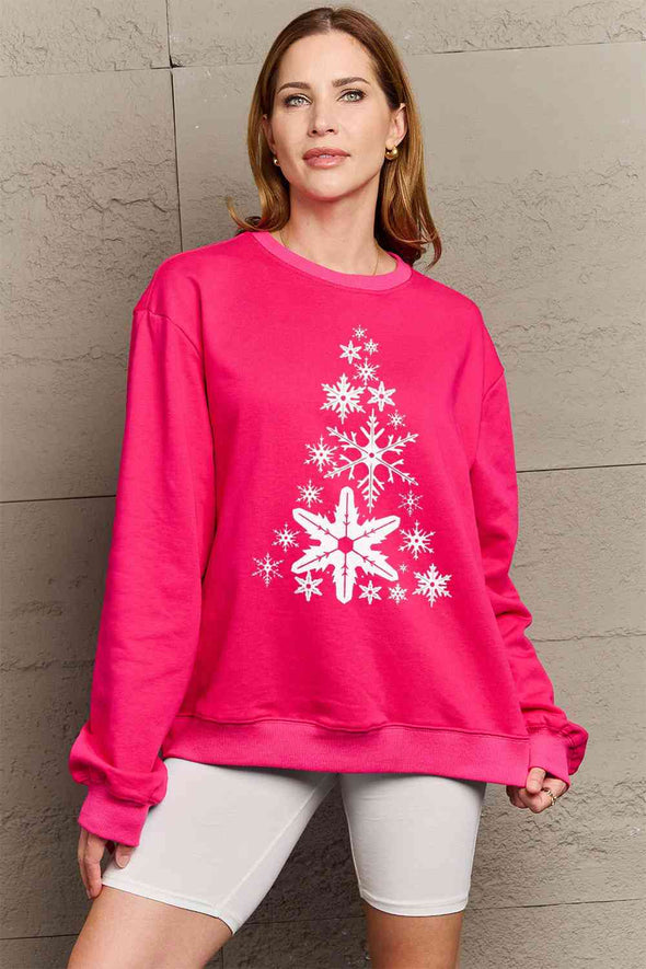 Simply Love Snowflake Christmas Tree Graphic Sweatshirt