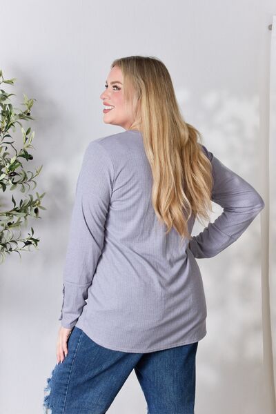 Heimish Texture Half Button Long Sleeve Top