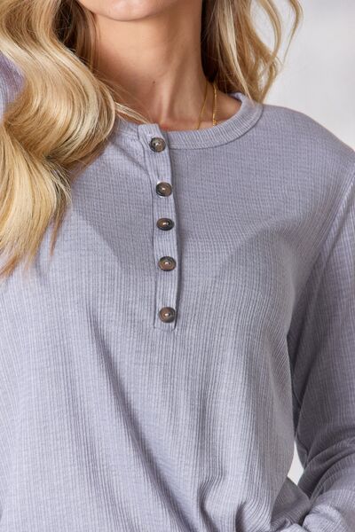 Heimish Texture Half Button Long Sleeve Top