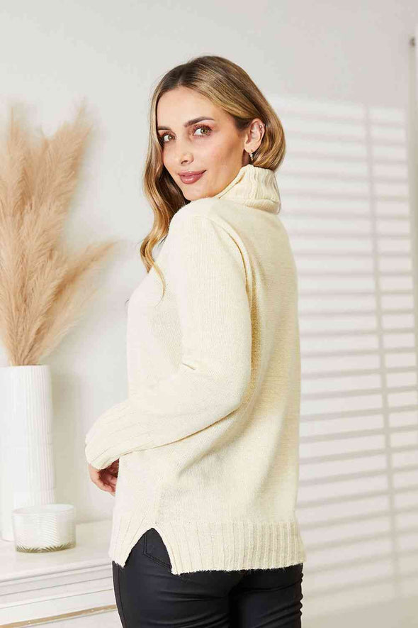 Heimish Long Sleeve Turtleneck Sweater with Side Slit