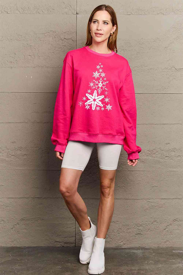 Simply Love Snowflake Christmas Tree Graphic Sweatshirt