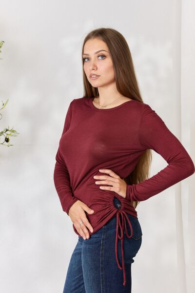Culture Code Drawstring Round Neck Long Sleeve Top