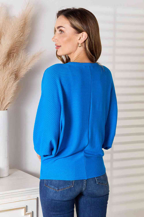 Zenana Round Neck Batwing Sleeve Blouse