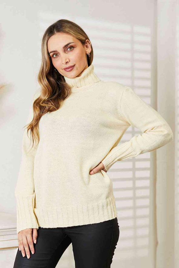 Heimish Long Sleeve Turtleneck Sweater with Side Slit