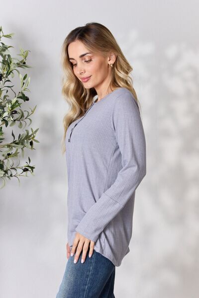 Heimish Texture Half Button Long Sleeve Top