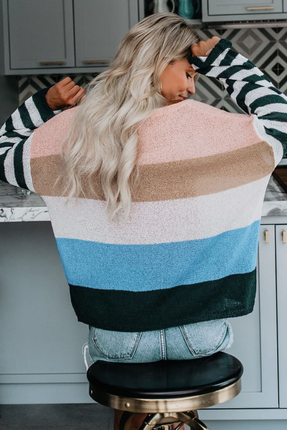 Color Block Boat Neck Dropped Shoulder Sweater