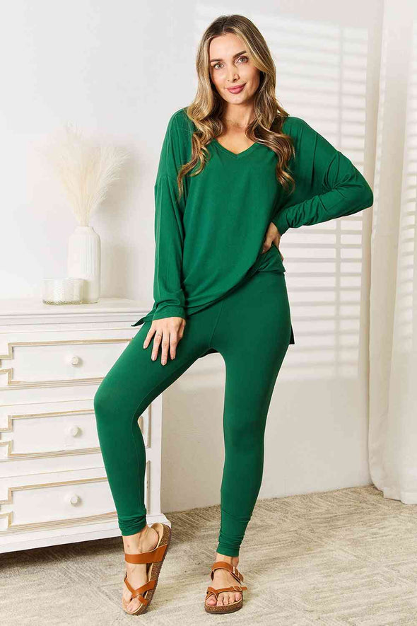 Zenana Lazy Days Long Sleeve Top and Leggings Set