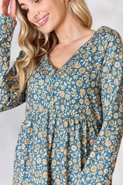 Heimish Floral Half Button Long Sleeve Blouse